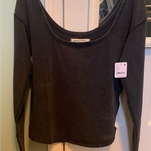 Free People Black Fitted Top NWT Distressed Black XL